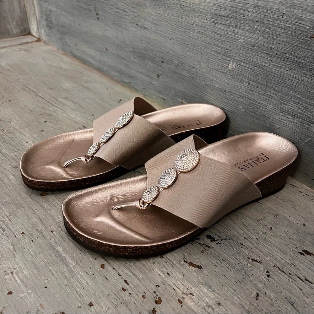Italian Shoemakers Thong Cork Heel Sandals Size 8 Good Condition - Picture 3 of 9